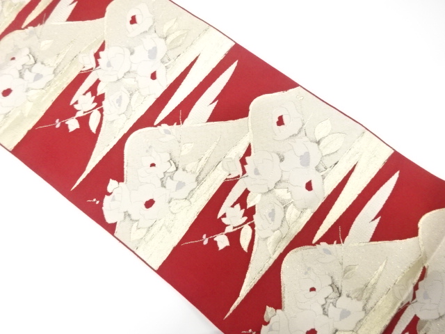 遠山に枝花模様織り出し　名古屋帯